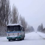 снег дорога зима погода автобус транспорт