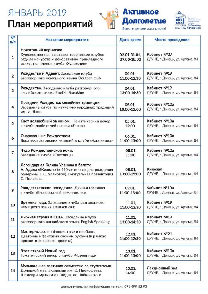 План мероприятий активное долголетие